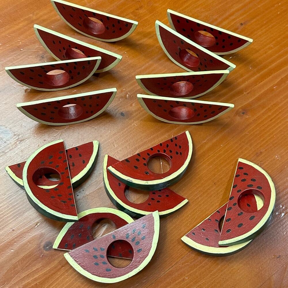 Wooden Watermelon Slice Napkin Rings - Set of 16